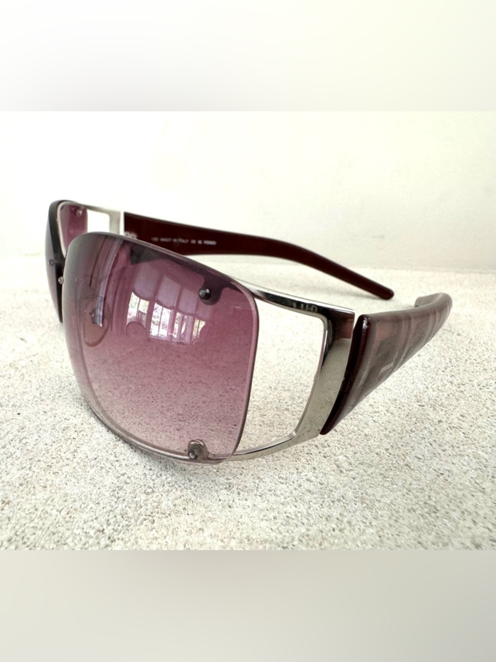 FENDI Cutout Temple Rimless Sunglasses Burgundy FS372AF Unisex - Picture 3 of 10